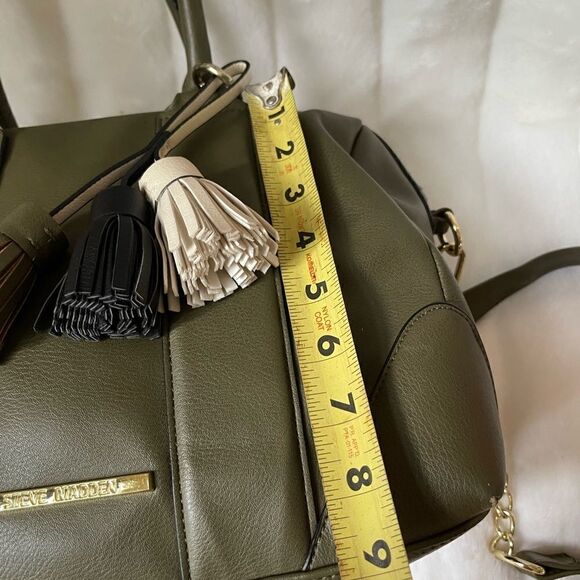 Steve Madden olive green satchel bag detachable shoulder strap tassel accent - Picture 6 of 11